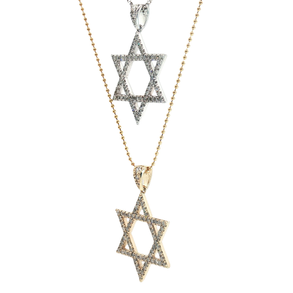 14k Yellow and White Gold .55ct F VS2 Round Diamond 1" Star of David Pendant