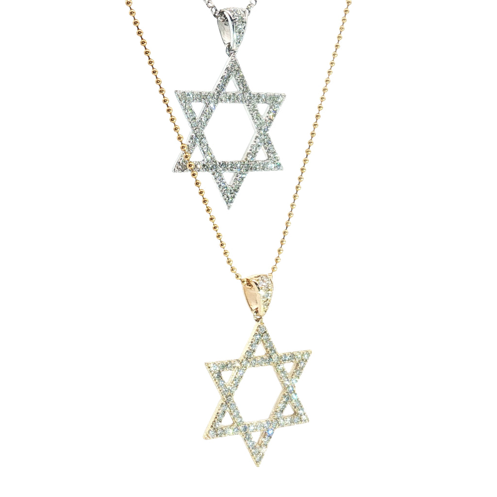 14k Yellow and White Gold .55ct F VS2 Round Diamond 1" Star of David Pendant
