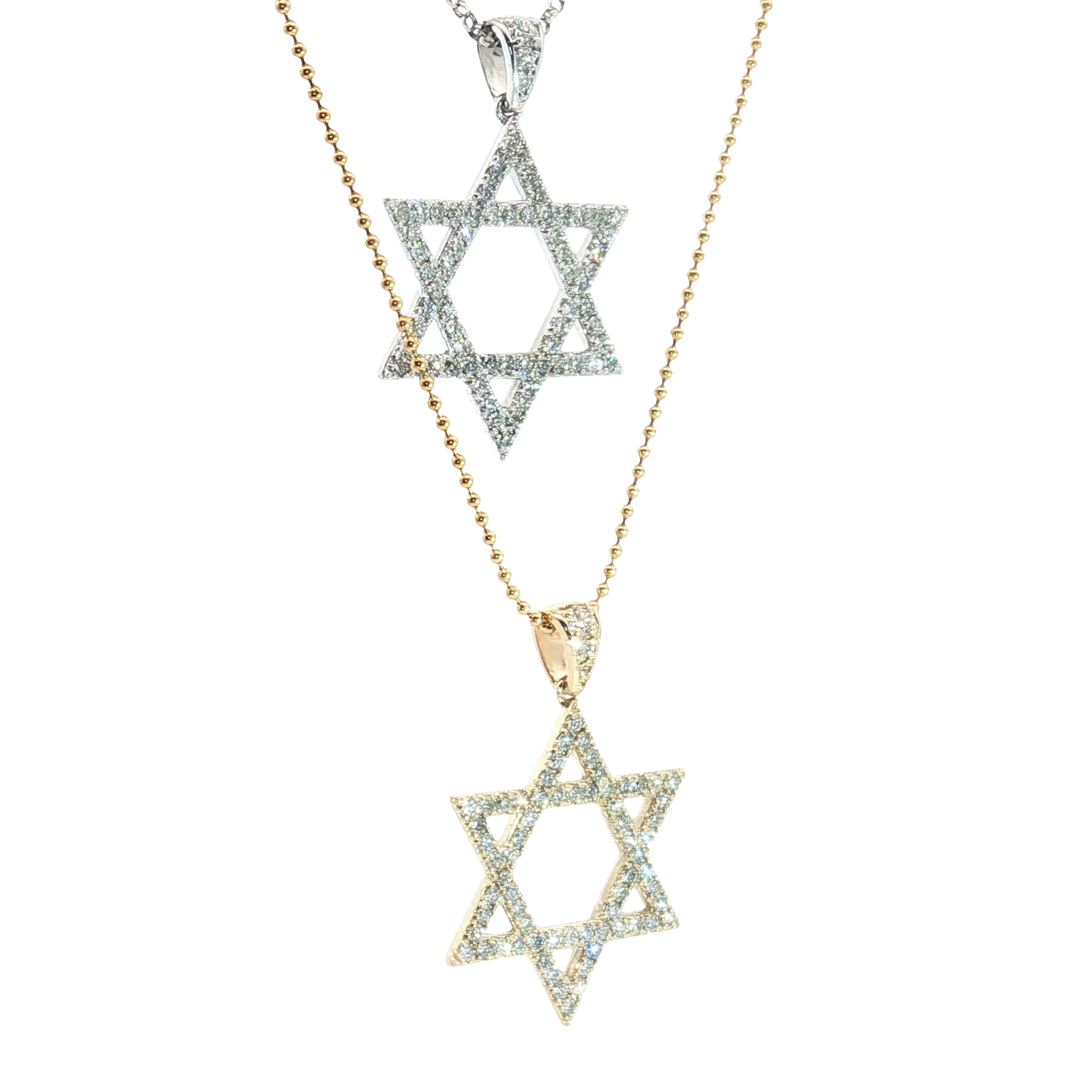 14k Yellow and White Gold .55ct F VS2 Round Diamond 1" Star of David Pendant