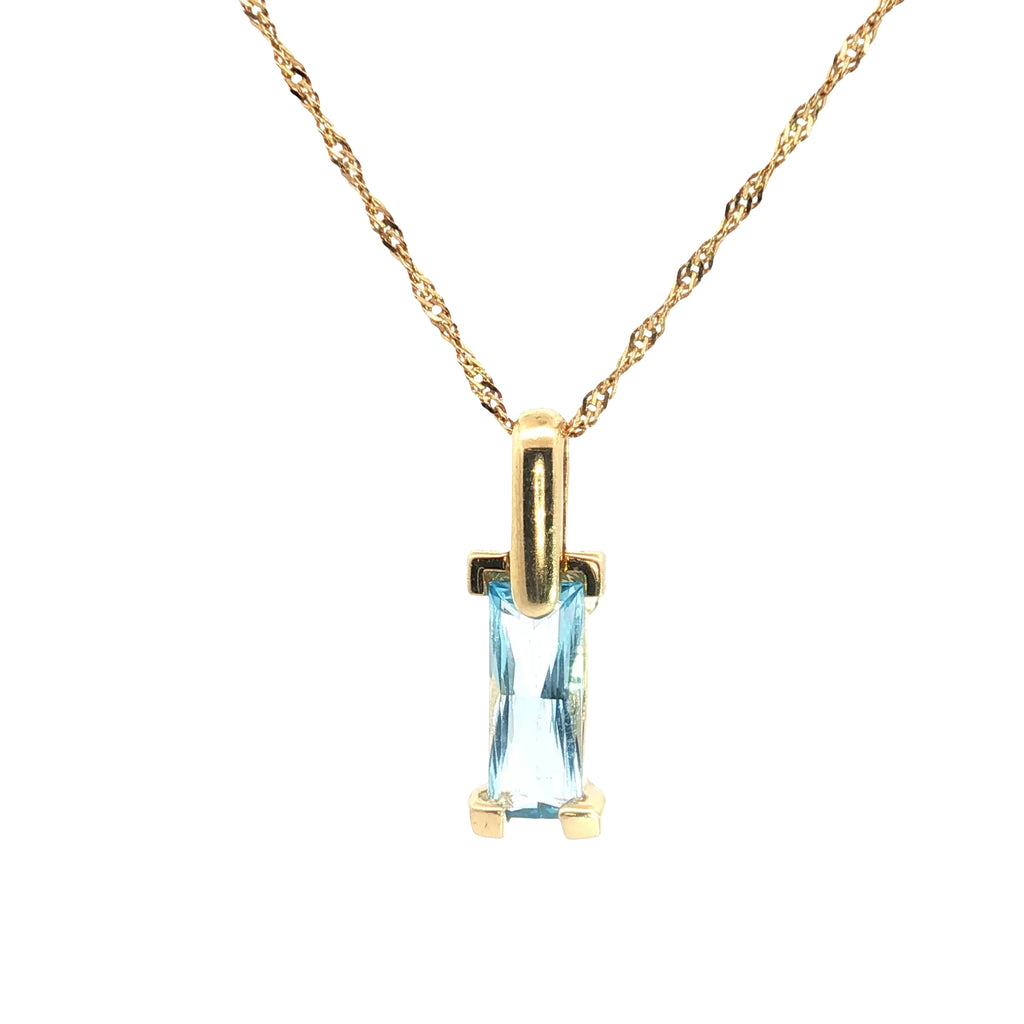 18k Yellow Gold Criso Blue Topaz 3/4" Long Contemporary Pendant