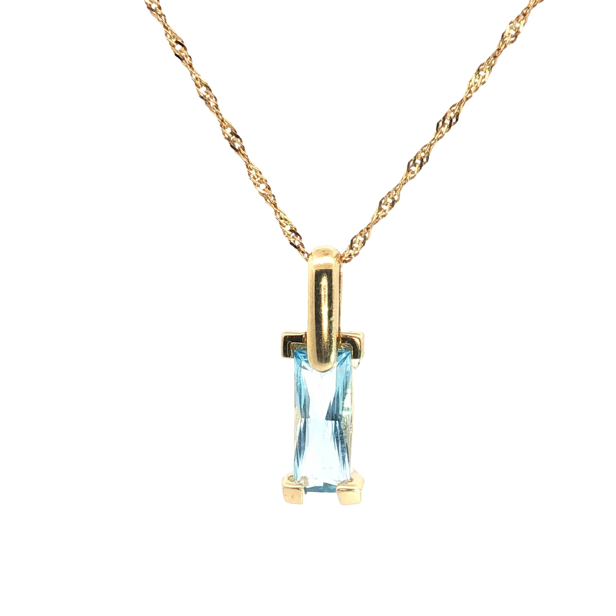 18k Yellow Gold Criso Blue Topaz 3/4" Long Contemporary Pendant