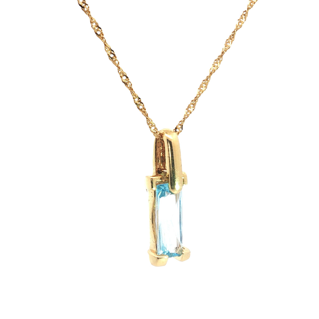 18k Yellow Gold Criso Blue Topaz 3/4" Long Contemporary Pendant