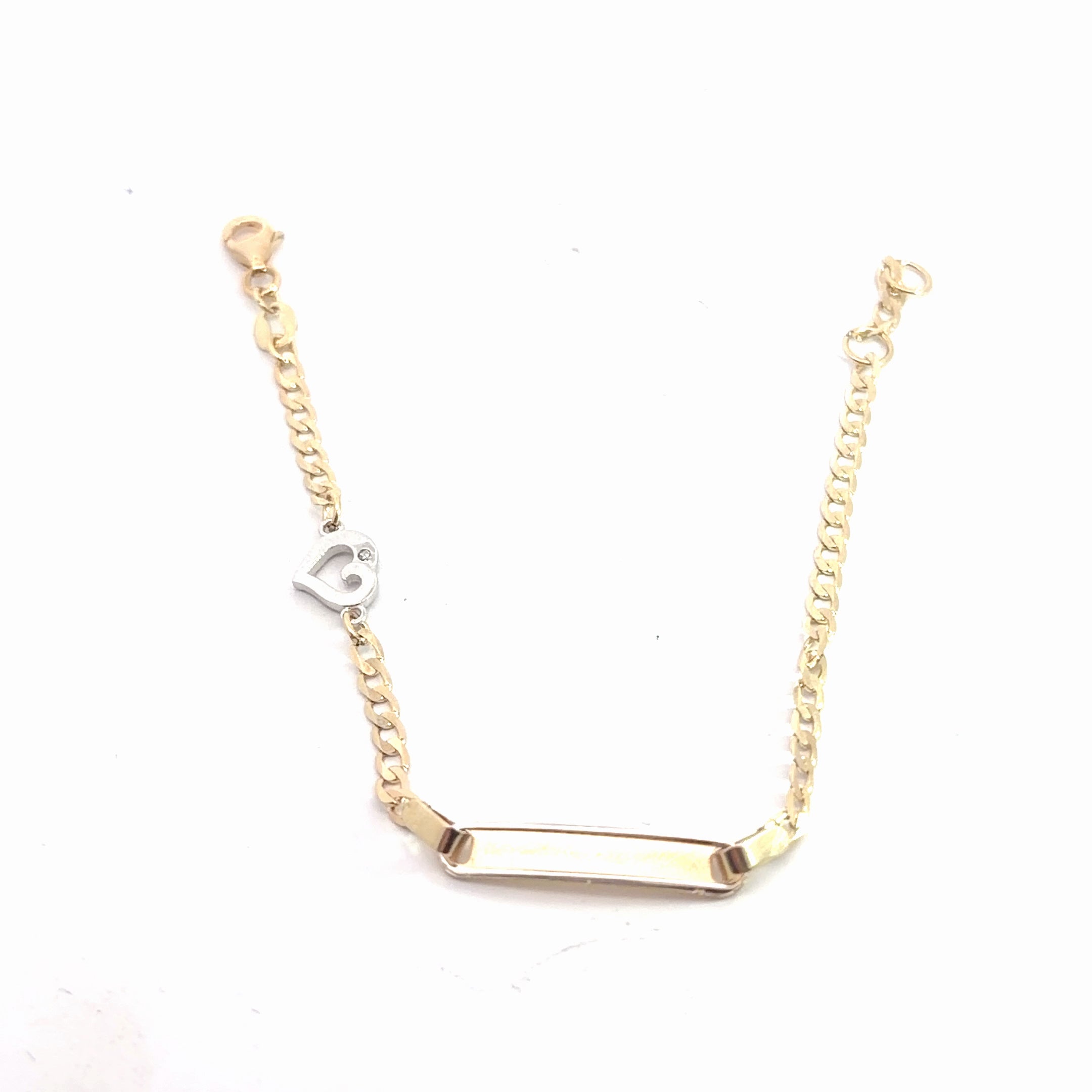 14k Yellow Gold Baby ID with (one) White Gold Heart Bracelet 2.4 gram 6"inch