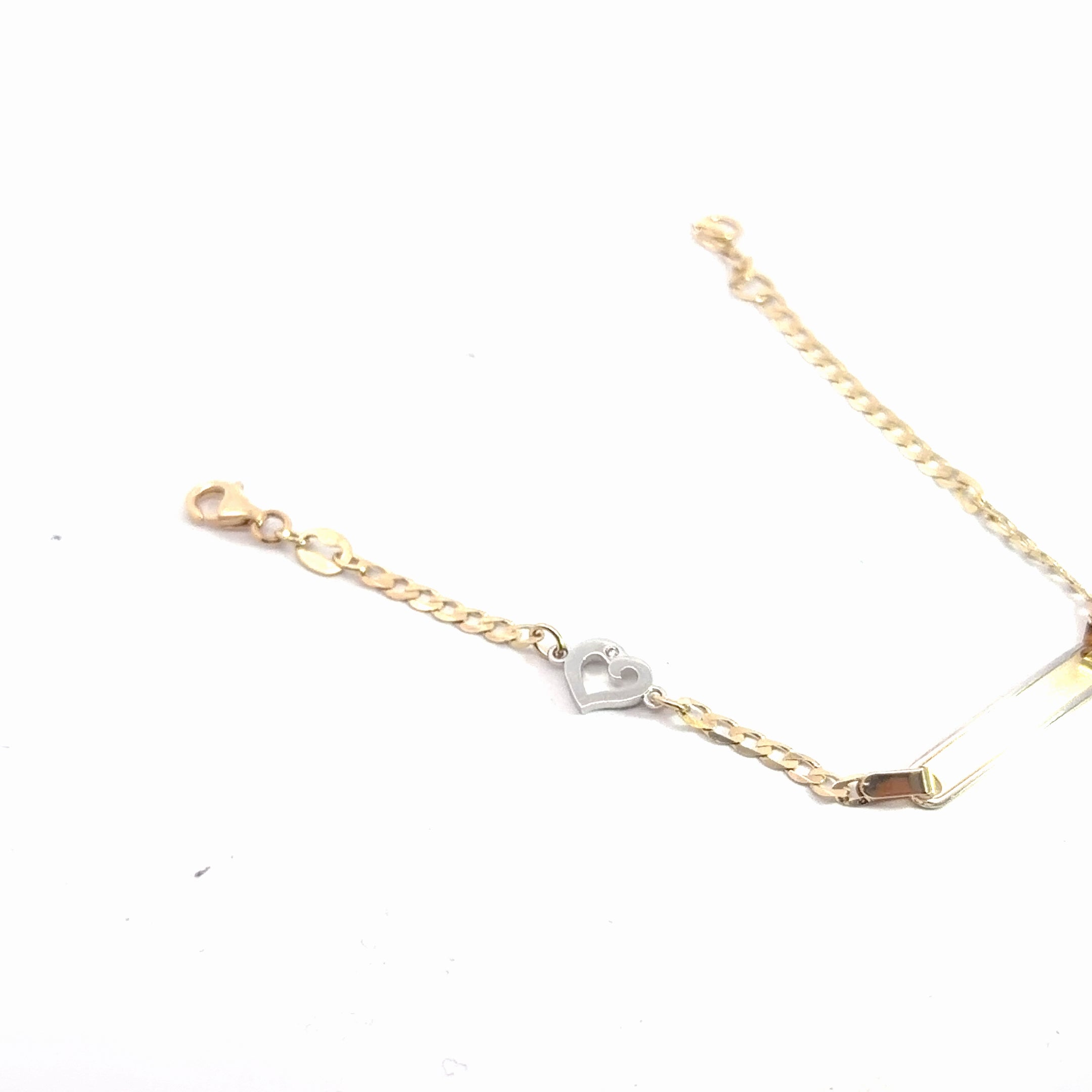 14k Yellow Gold Baby ID with (one) White Gold Heart Bracelet 2.4 gram 6"inch