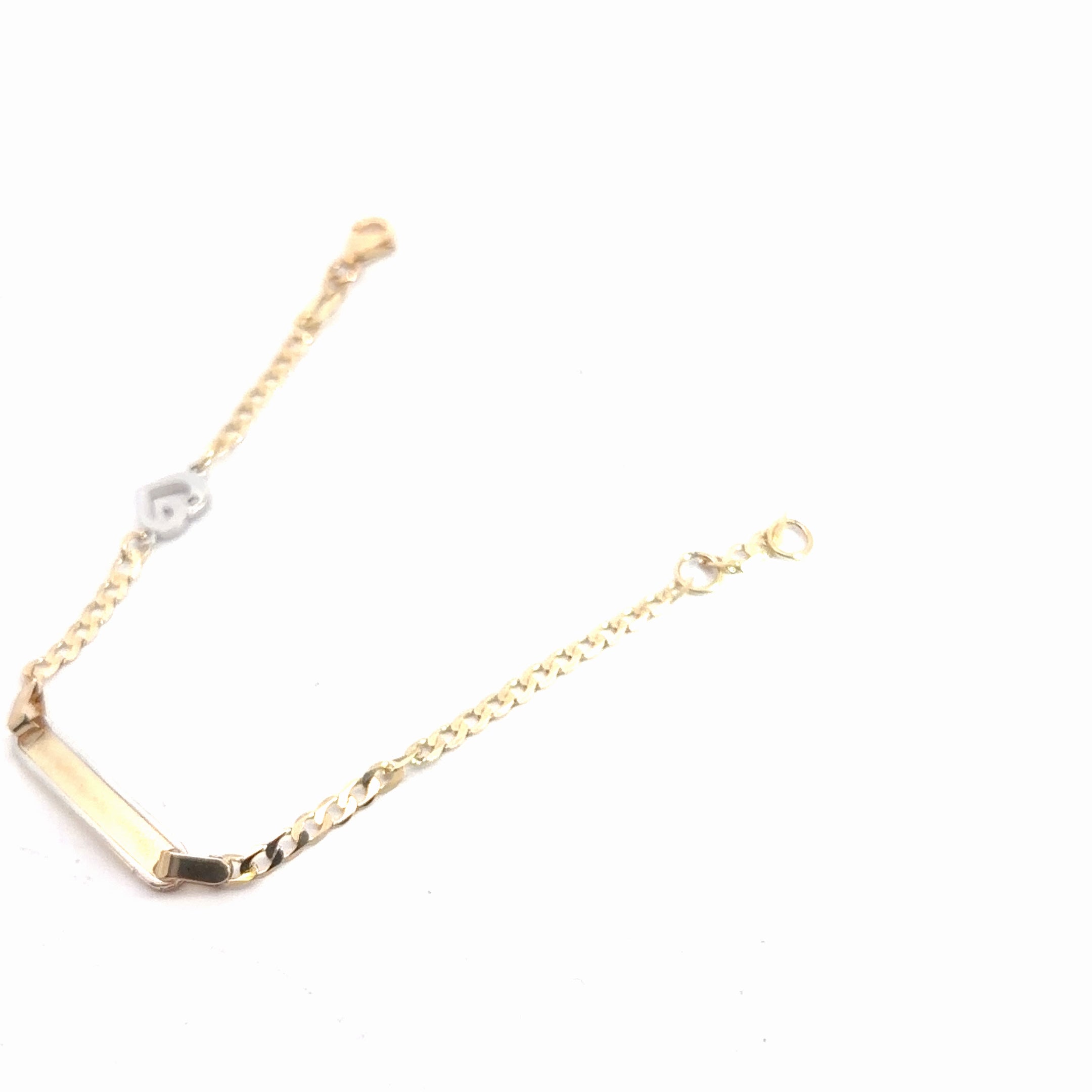 14k Yellow Gold Baby ID with (one) White Gold Heart Bracelet 2.4 gram 6"inch