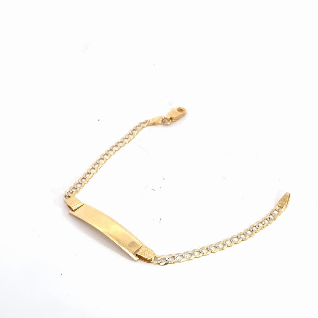 14k Two Tone Curb Baby ID Bracelet 3.5 gram 6"inch