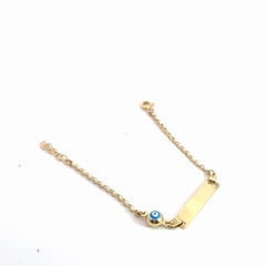 14k Yellow Gold Baby ID with (one) Light Blue Evil Eye Bracelet 1.5 gram 5" inch