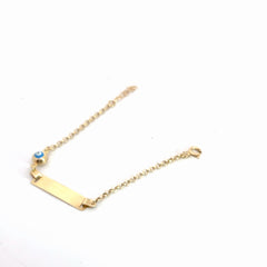14k Yellow Gold Baby ID with (one) Light Blue Evil Eye Bracelet 1.5 gram 5" inch