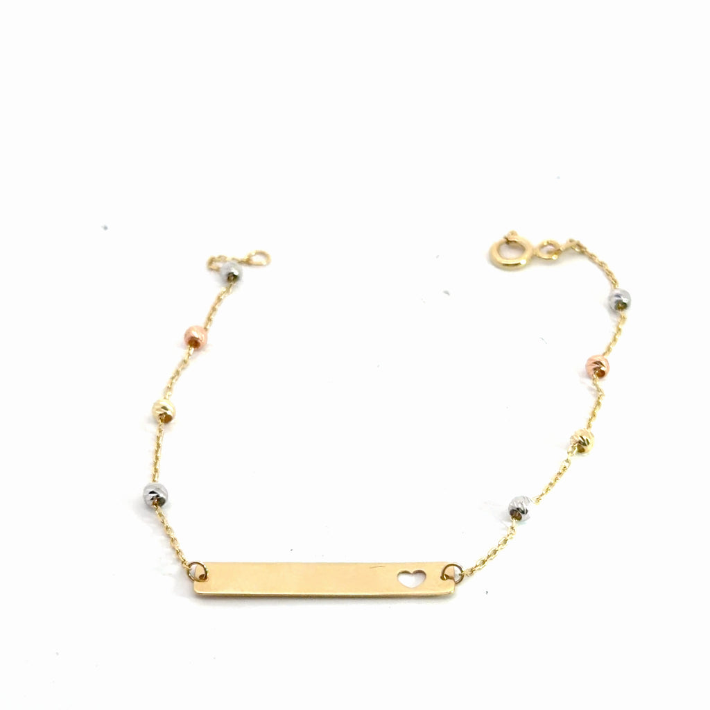 14k Tri-Color Beaded Baby ID Bracelet 1.2 gram 6"inch