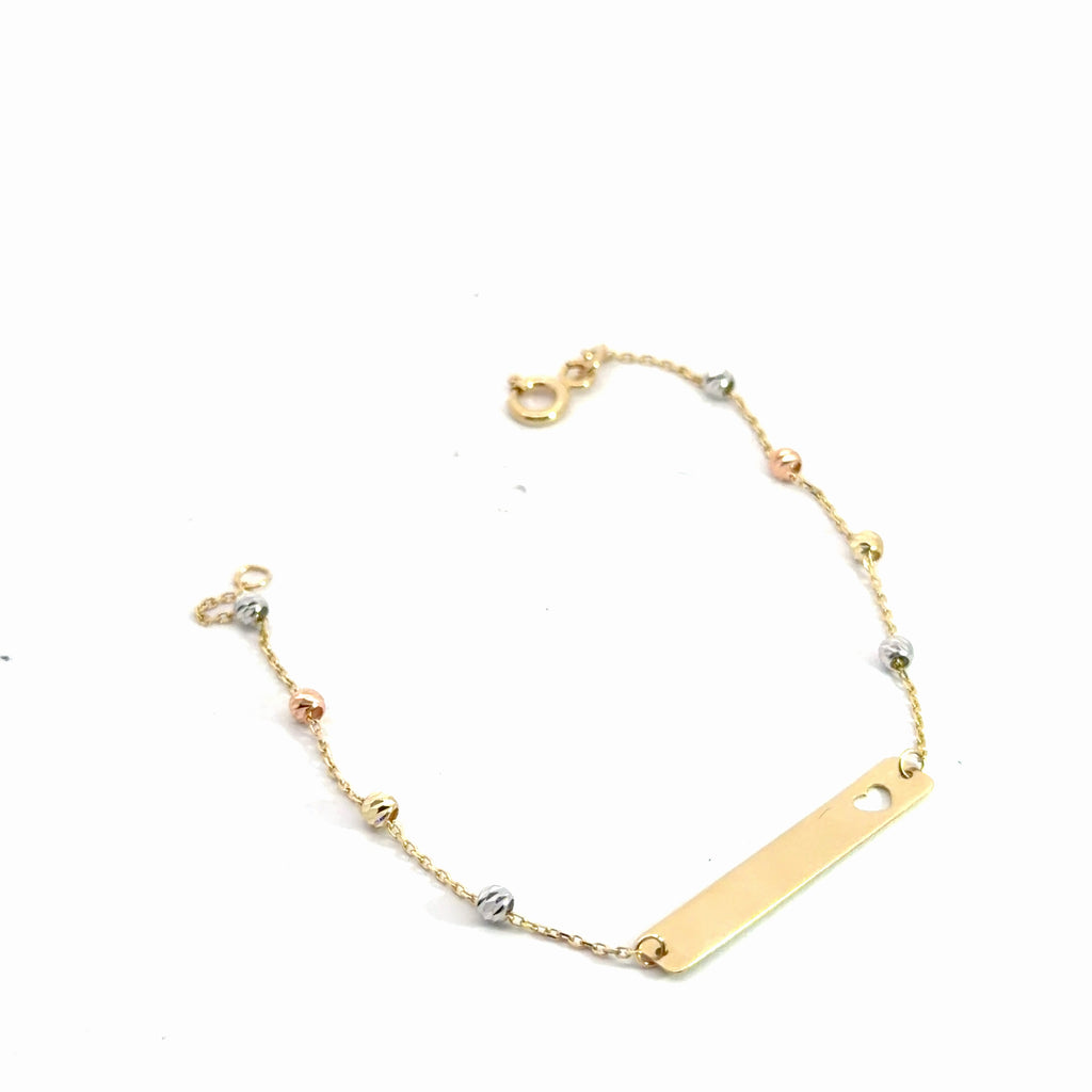 14k Tri-Color Beaded Baby ID Bracelet 1.2 gram 6"inch