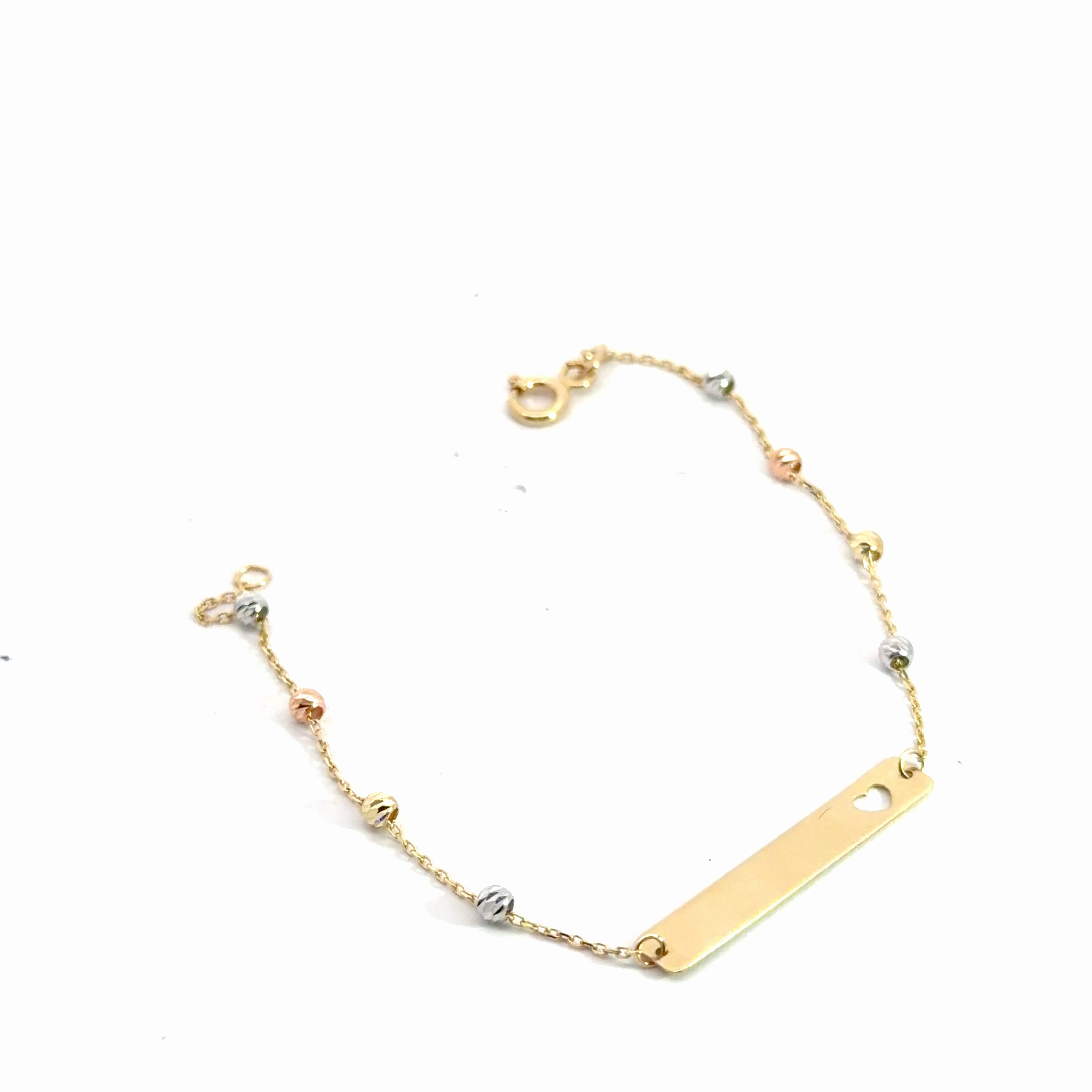 14k Tri-Color Beaded Baby ID Bracelet 1.2 gram 6"inch