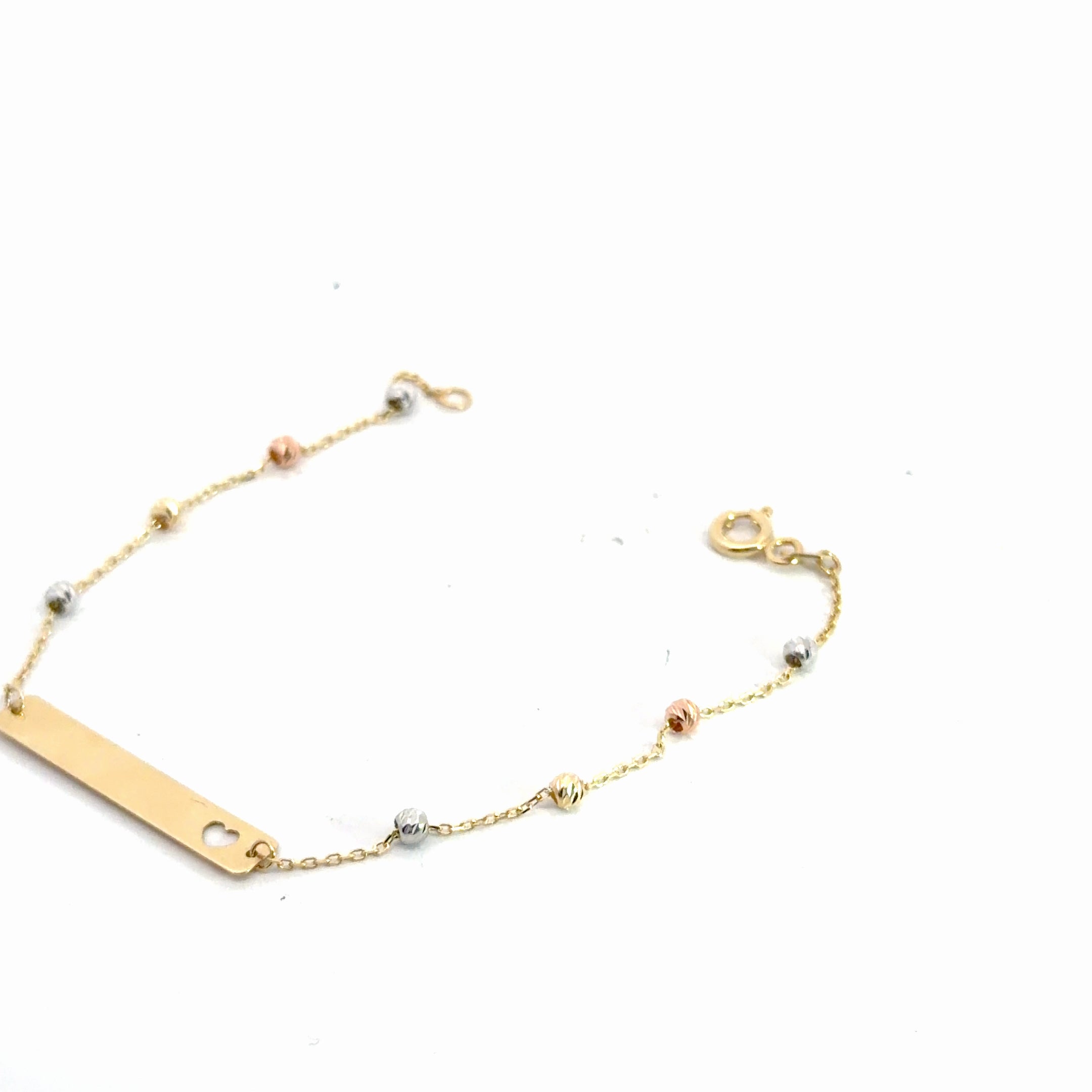 14k Tri-Color Beaded Baby ID Bracelet 1.2 gram 6"inch