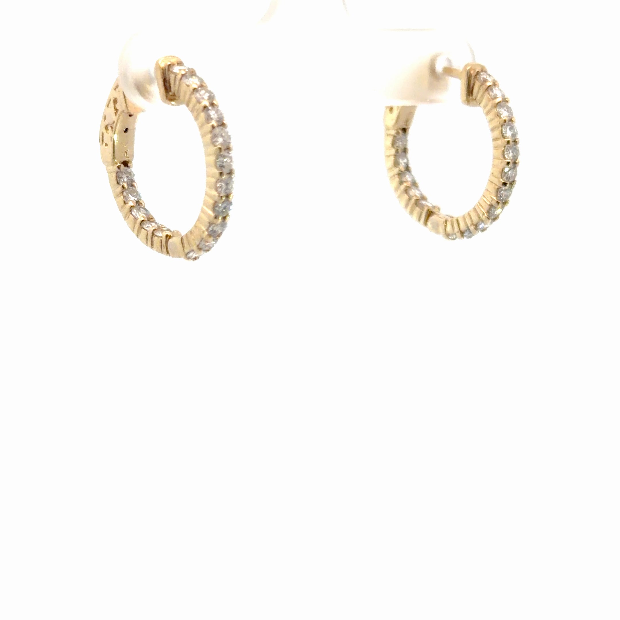 14k Yellow Gold 1.00ct G VS2 Round Diamond 3/4"inch Inside/ Out Hoop Earrings