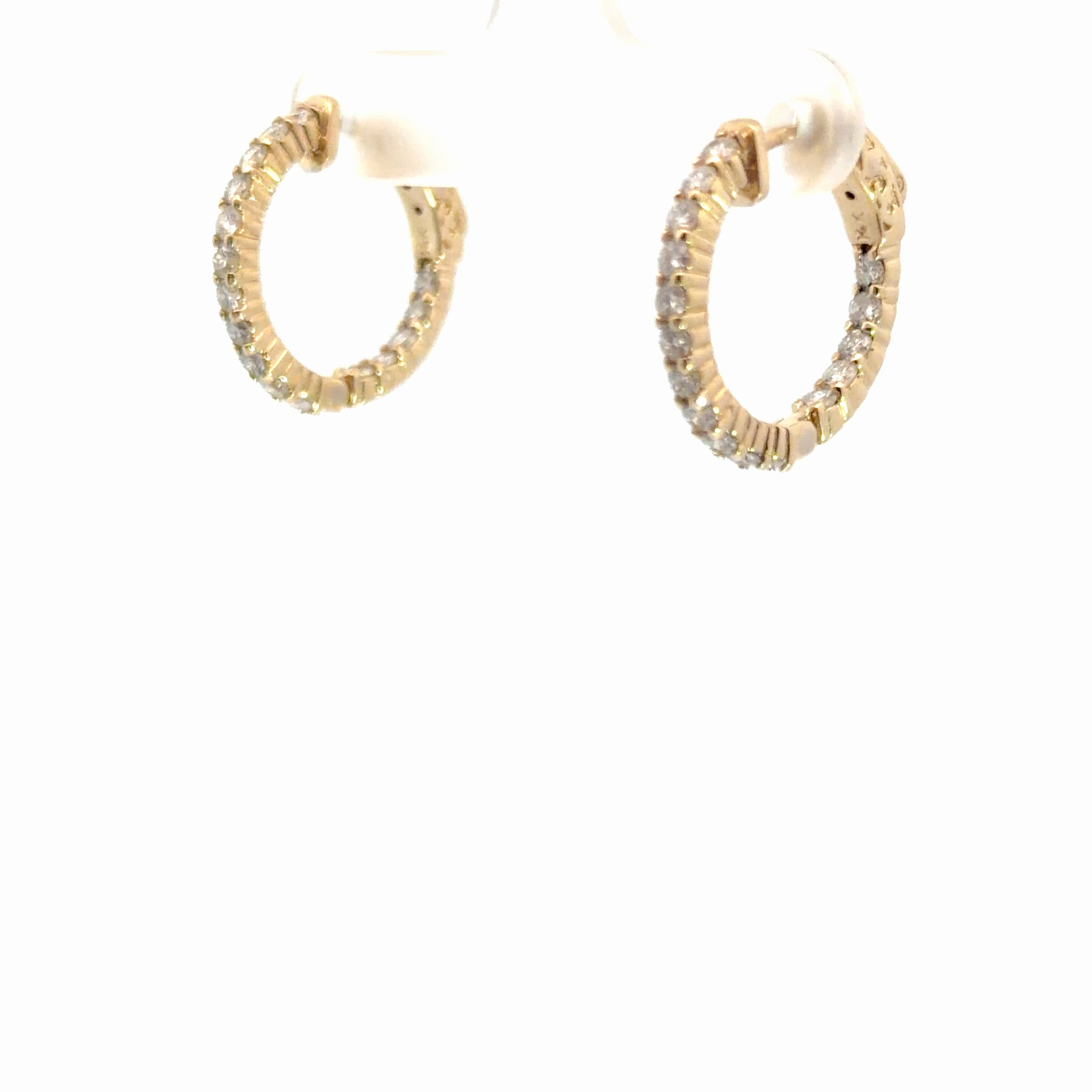 14k Yellow Gold 1.00ct G VS2 Round Diamond 3/4"inch Inside/ Out Hoop Earrings