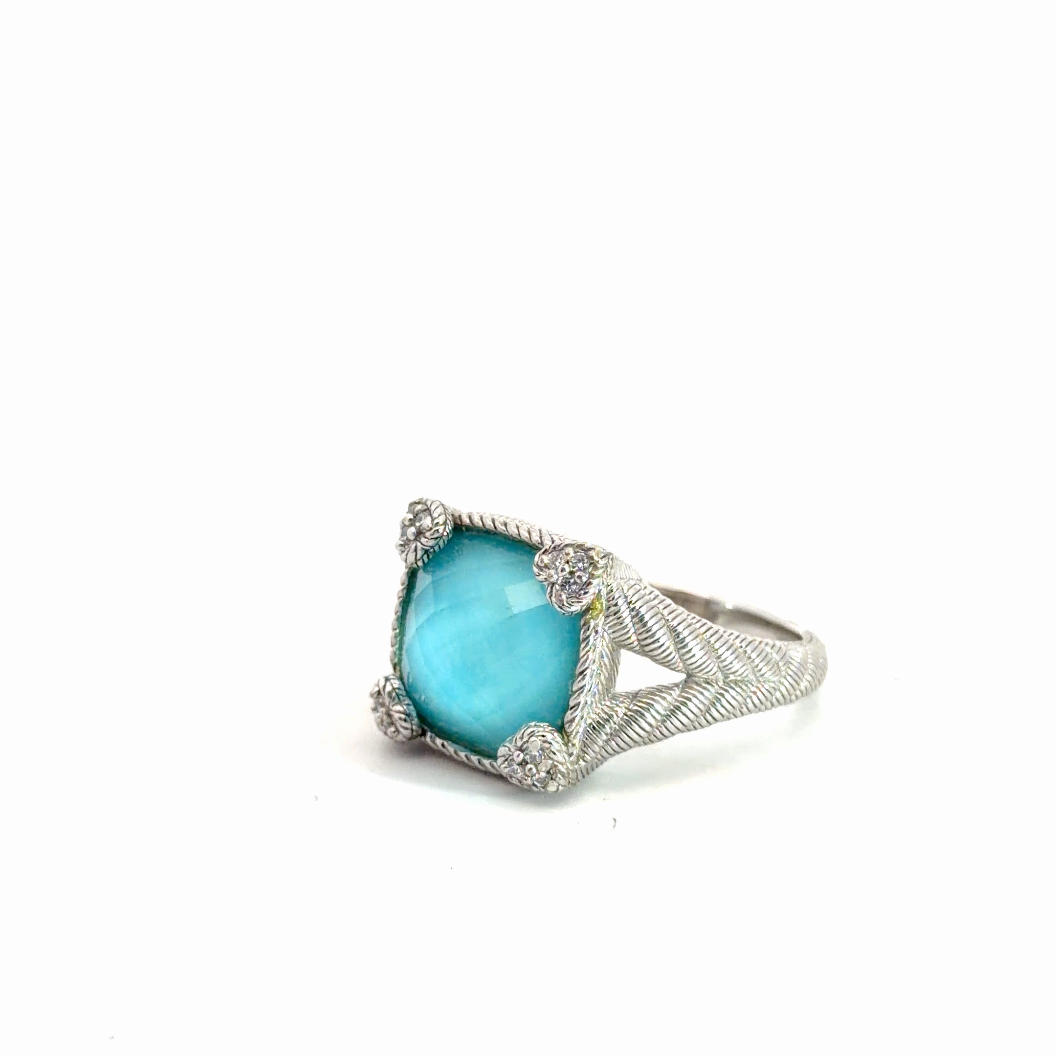 Pre-Owned Judith Ripka Turquoise Quarte Domonique Sterling Silver with Cubic Zirconia Stone (Rare)