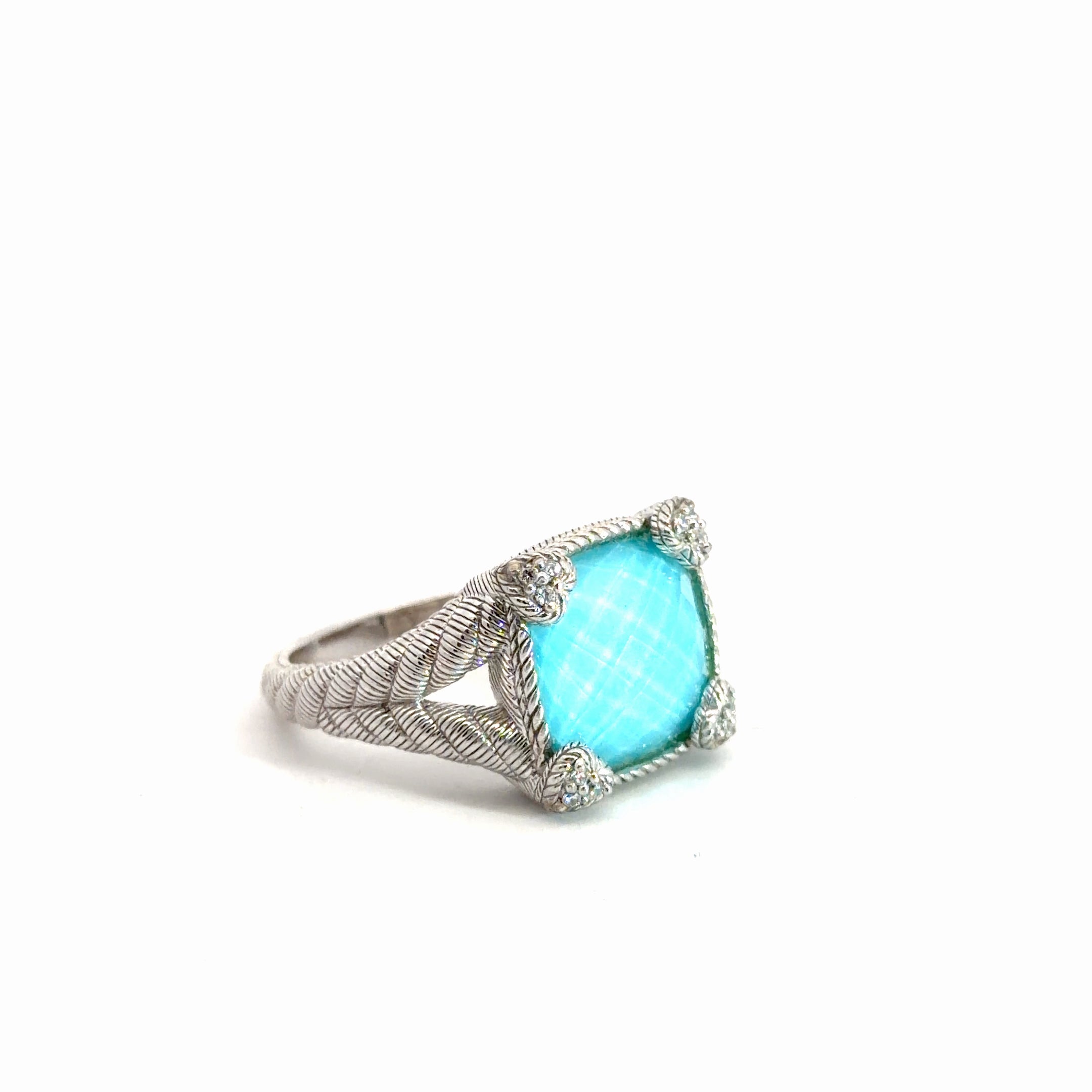 Pre-Owned Judith Ripka Turquoise Quarte Domonique Sterling Silver with Cubic Zirconia Stone (Rare)
