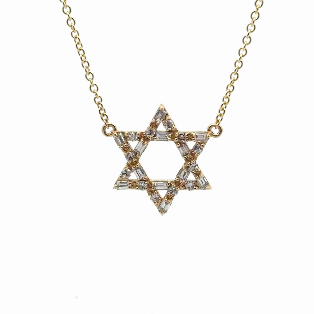 14k Yellow and White Gold .55ct Baguette/ .30ct Round F VS2 Diamond Star of David Pendant