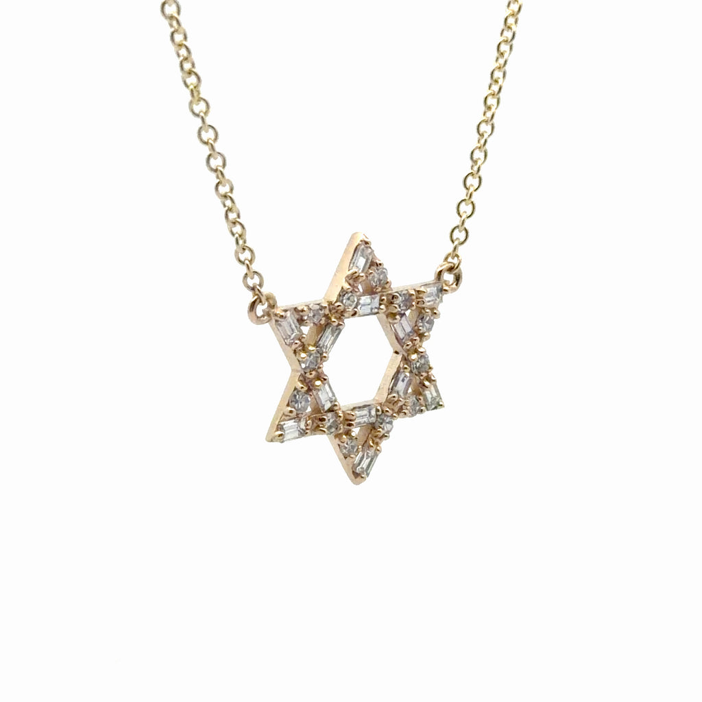 14k Yellow and White Gold .55ct Baguette/ .30ct Round F VS2 Diamond Star of David Pendant