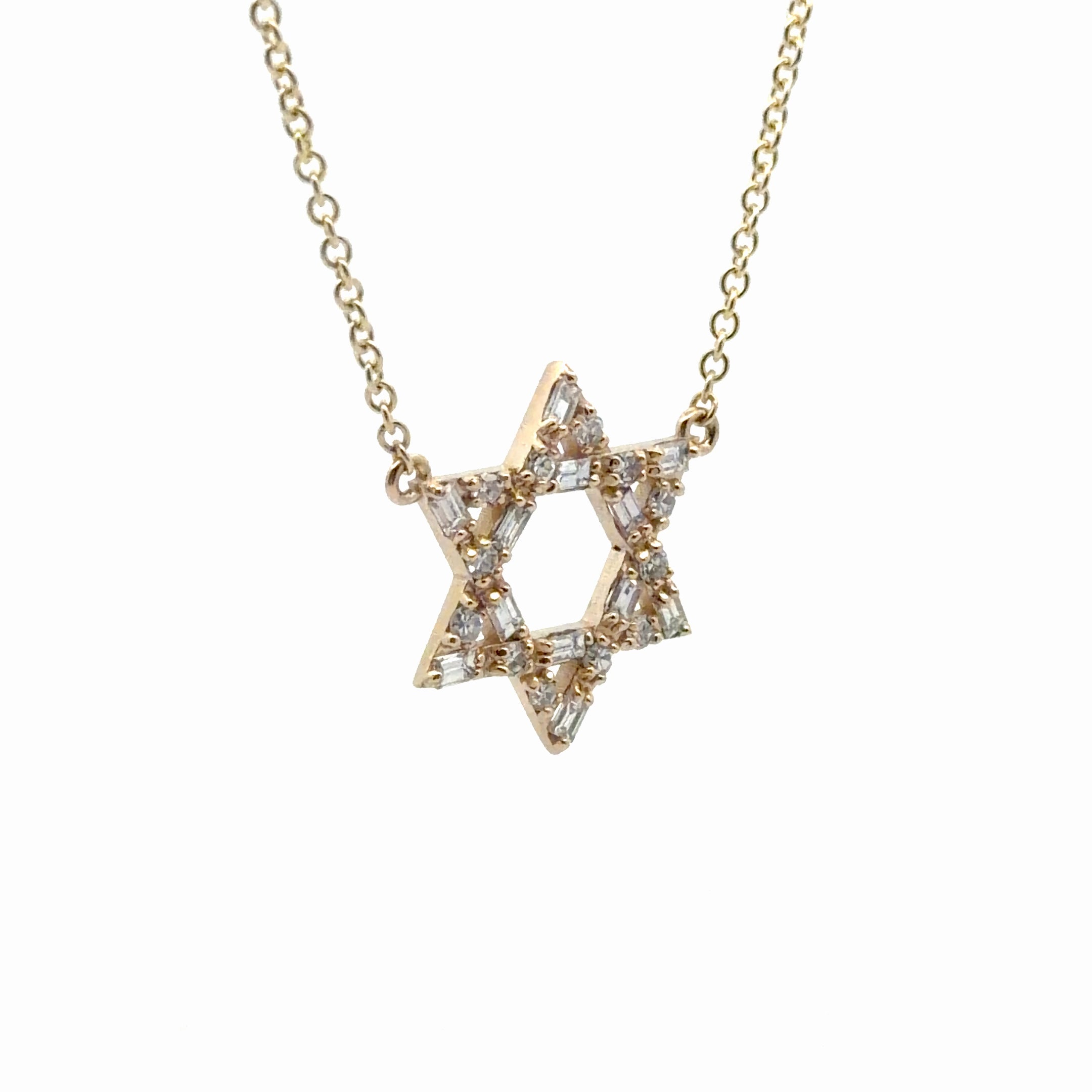 14k Yellow and White Gold .55ct Baguette/ .30ct Round F VS2 Diamond Star of David Pendant
