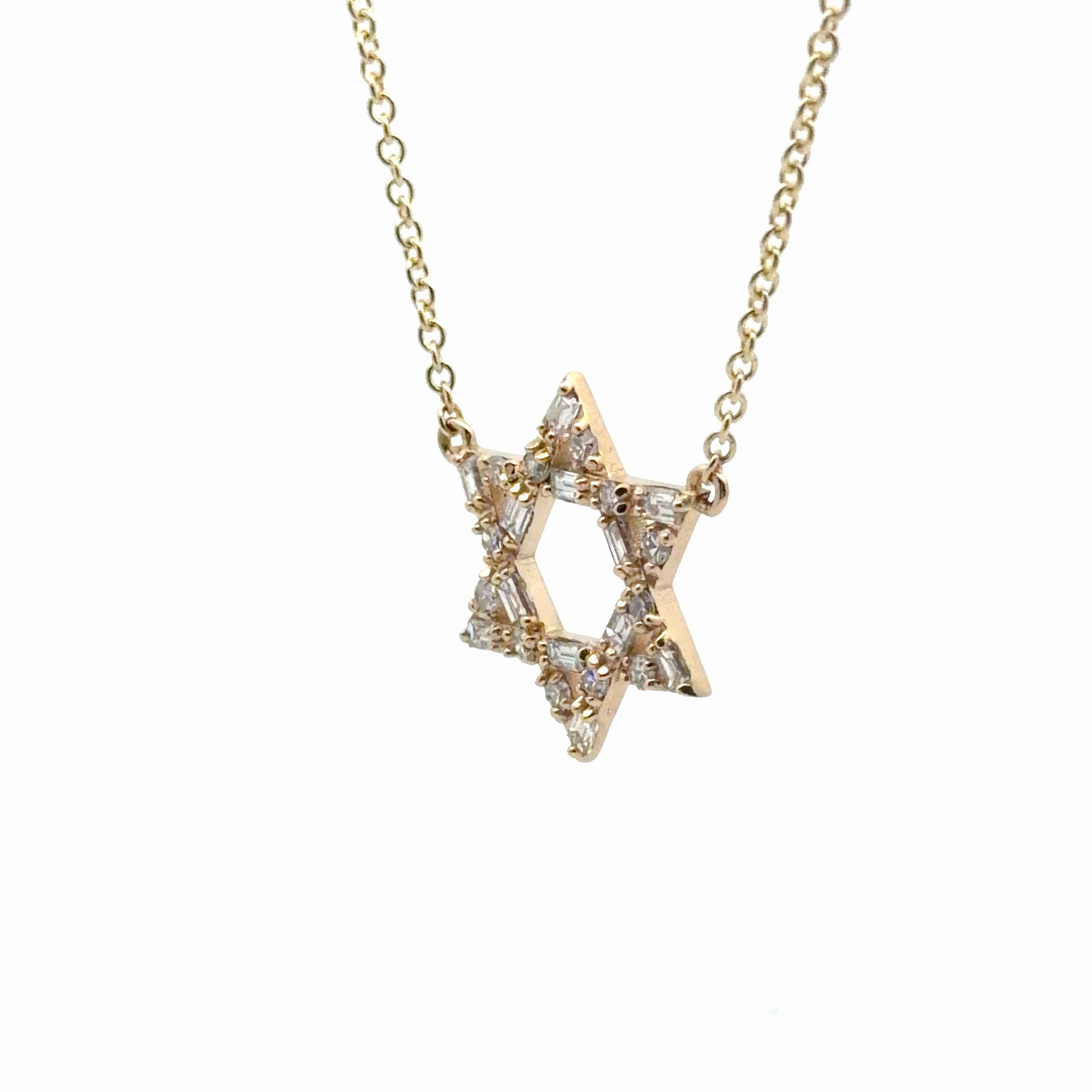 14k Yellow and White Gold .55ct Baguette/ .30ct Round F VS2 Diamond Star of David Pendant