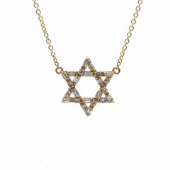 14k Yellow and White Gold .55ct Baguette/ .30ct Round F VS2 Diamond Star of David Pendant
