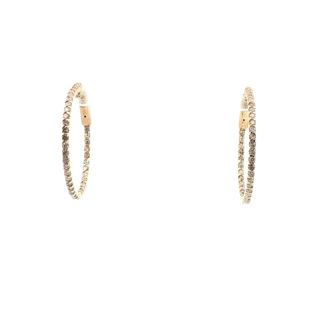 14k Yellow Gold .75ct G VS2 Round Diamond Thin Inside/Out Hoop Earrings 1"inch 1.2mm
