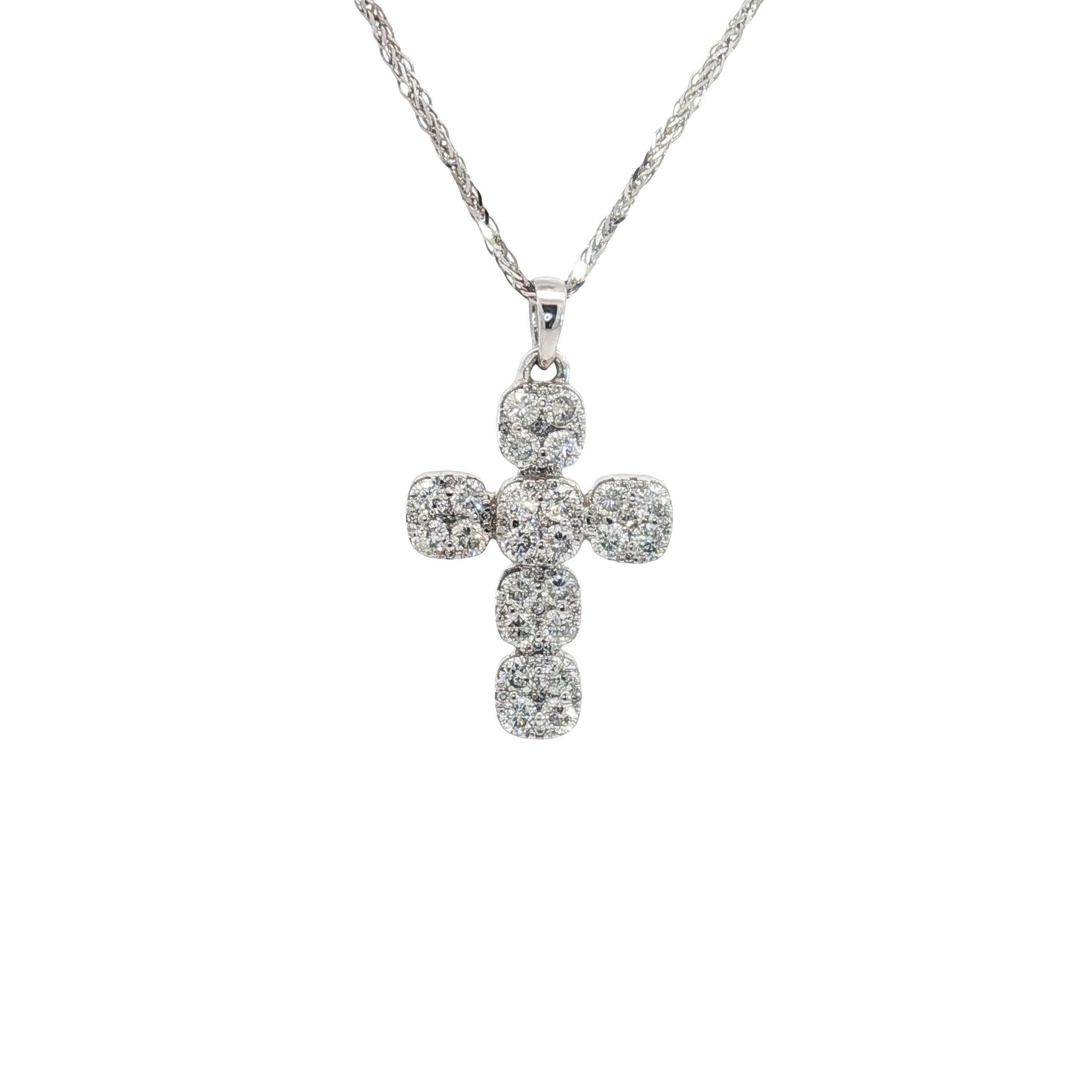 14k White Gold .75ct G VS2 Round Diamond Cross Necklace