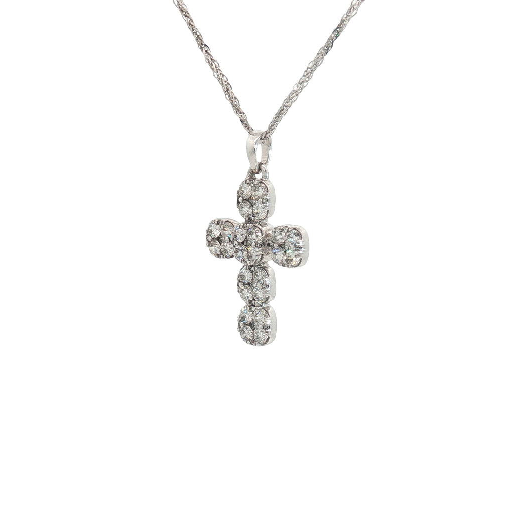 14k White Gold .75ct G VS2 Round Diamond Cross Necklace