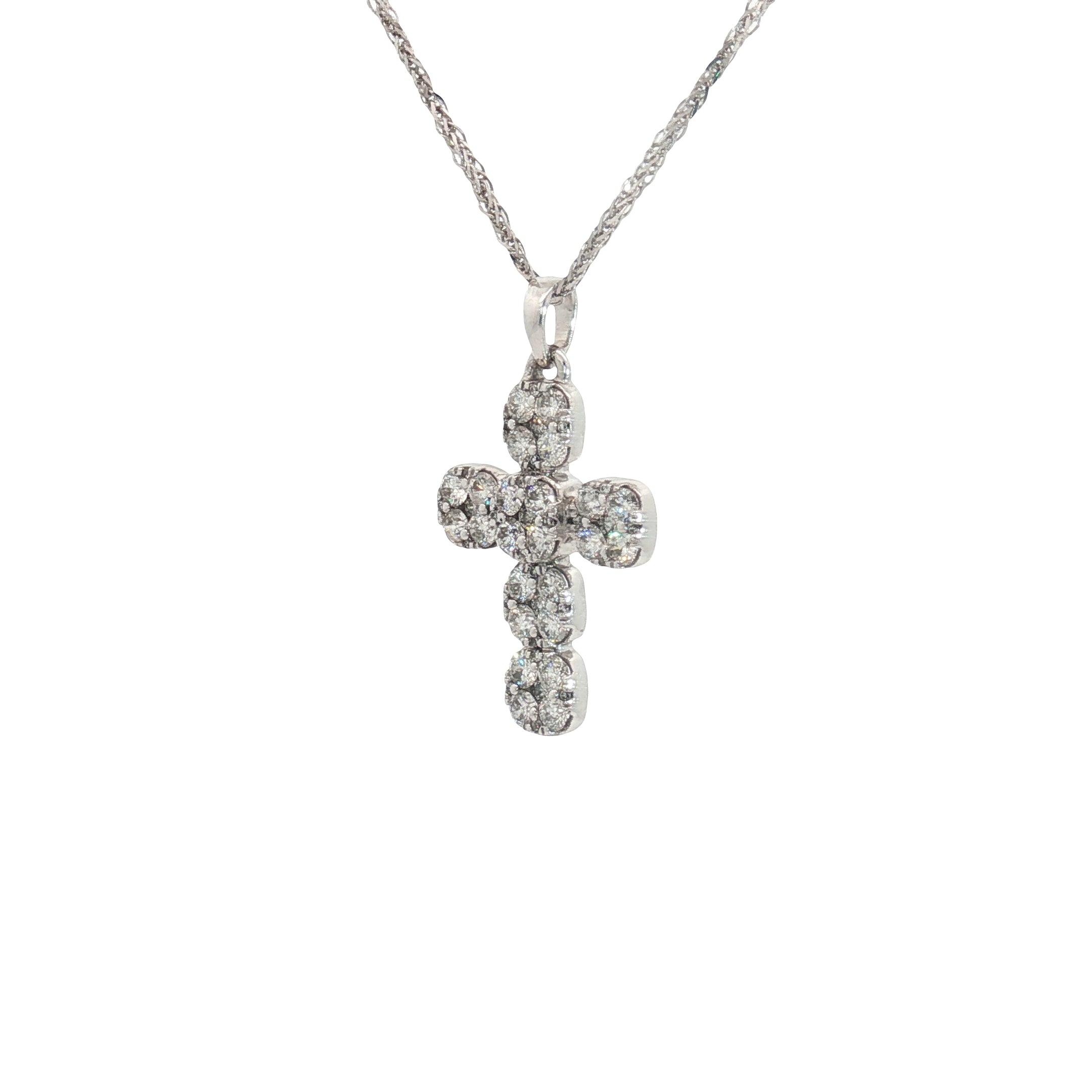 14k White Gold .75ct G VS2 Round Diamond Cross Necklace
