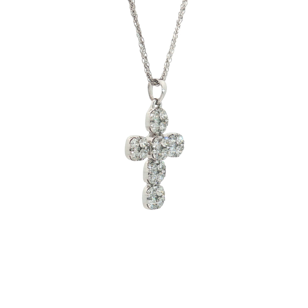 14k White Gold .75ct G VS2 Round Diamond Cross Necklace