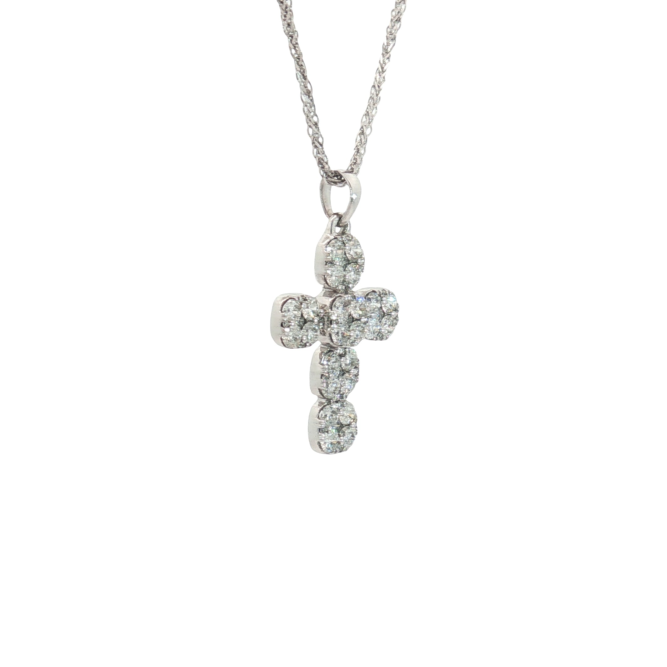 14k White Gold .75ct G VS2 Round Diamond Cross Necklace