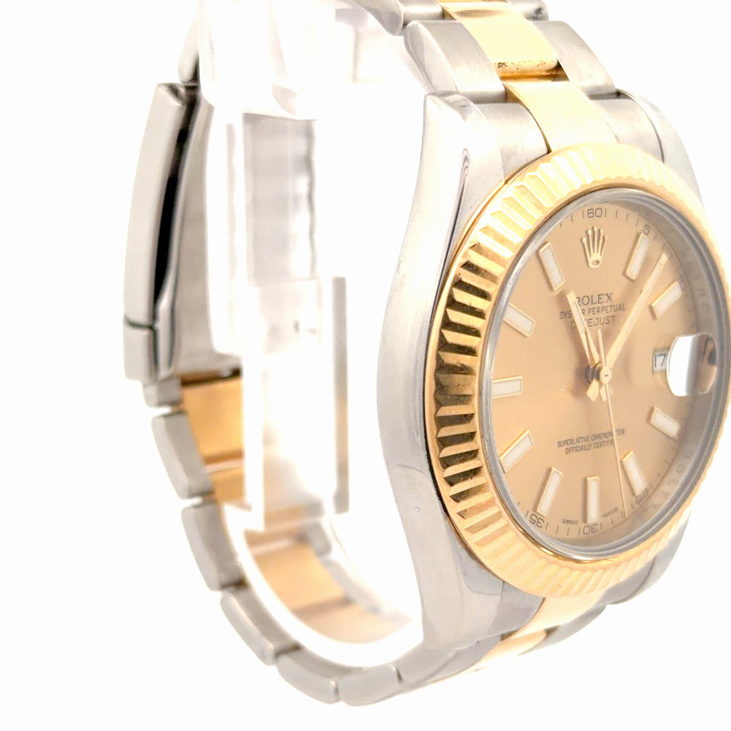 Pre-Owned Rolex Oyster Perpetual Date Just II Two Tone with Champagne Dial Watch