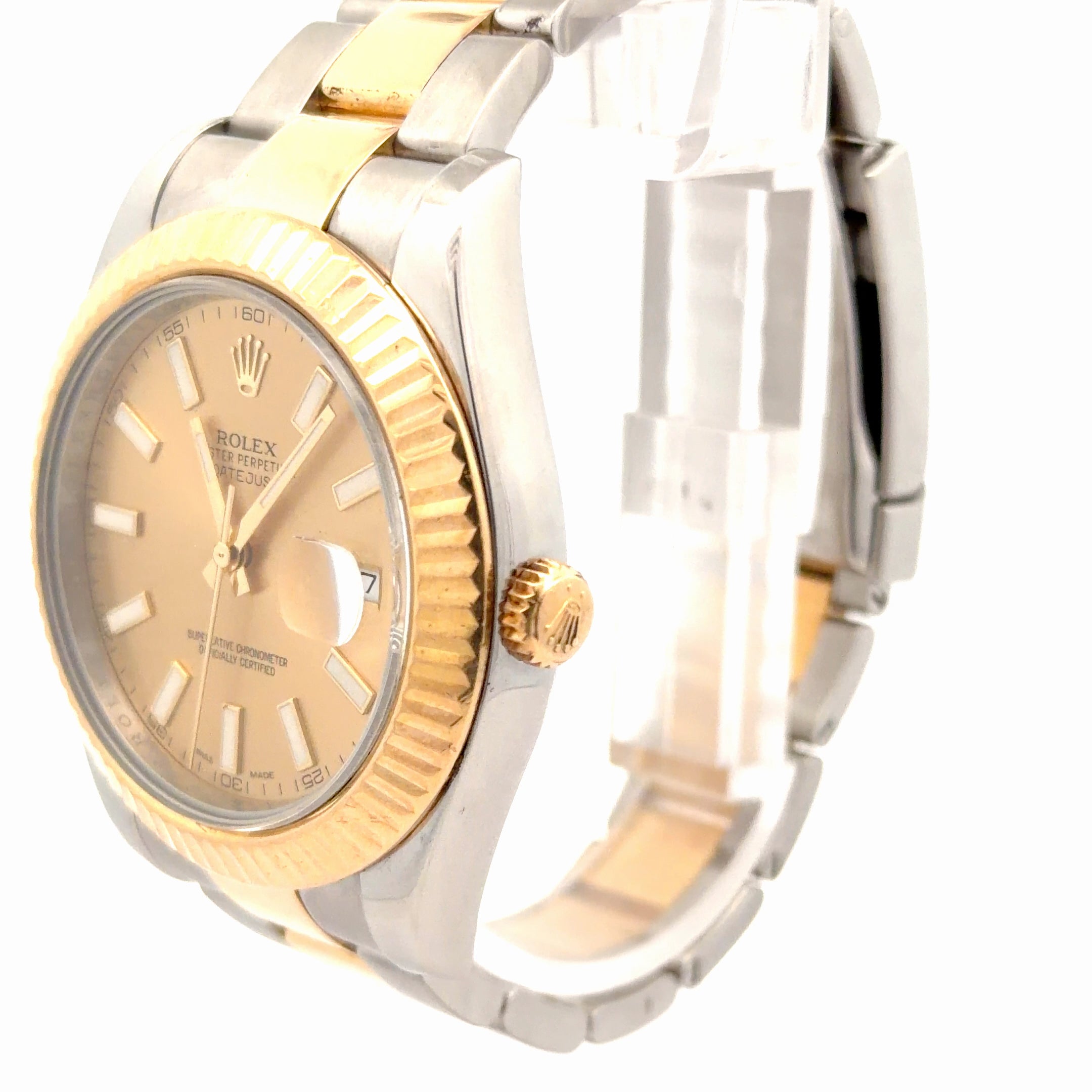 Pre-Owned Rolex Oyster Perpetual Date Just II Two Tone with Champagne Dial Watch
