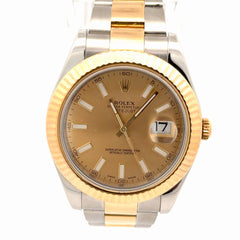Pre-Owned Rolex Oyster Perpetual Date Just II Two Tone with Champagne Dial Watch