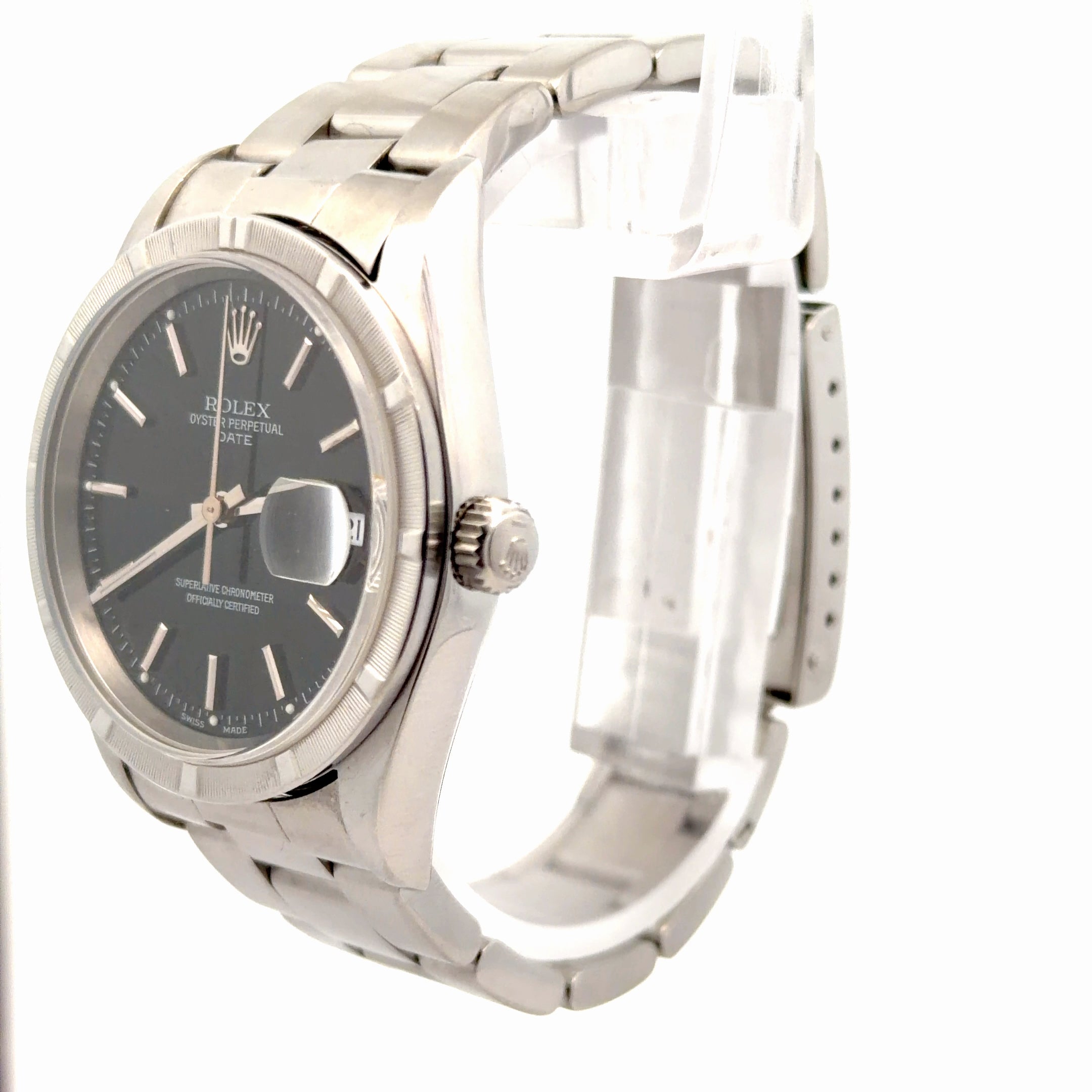 Pre-Owned Rolex Oyster Perpetual Date Watch 34mm / Black Dial/ Ref#15210