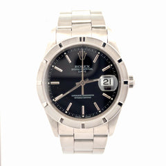 Pre-Owned Rolex Oyster Perpetual Date Watch 34mm / Black Dial/ Ref#15210
