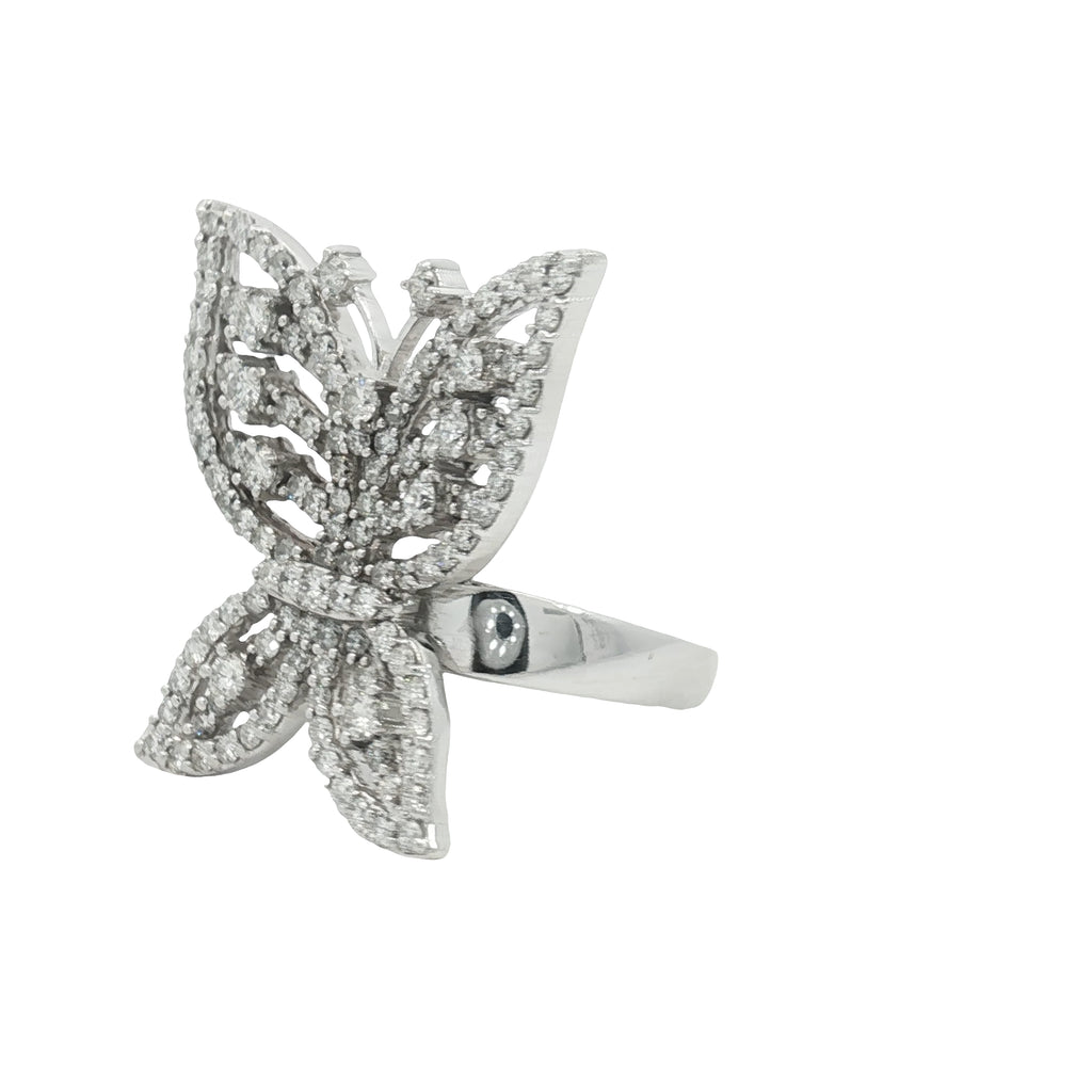 14k White Gold 2.15ct F VS2 Round Diamond Large Butterfly Ring 5/8" x 1" inch Size 6 1/2
