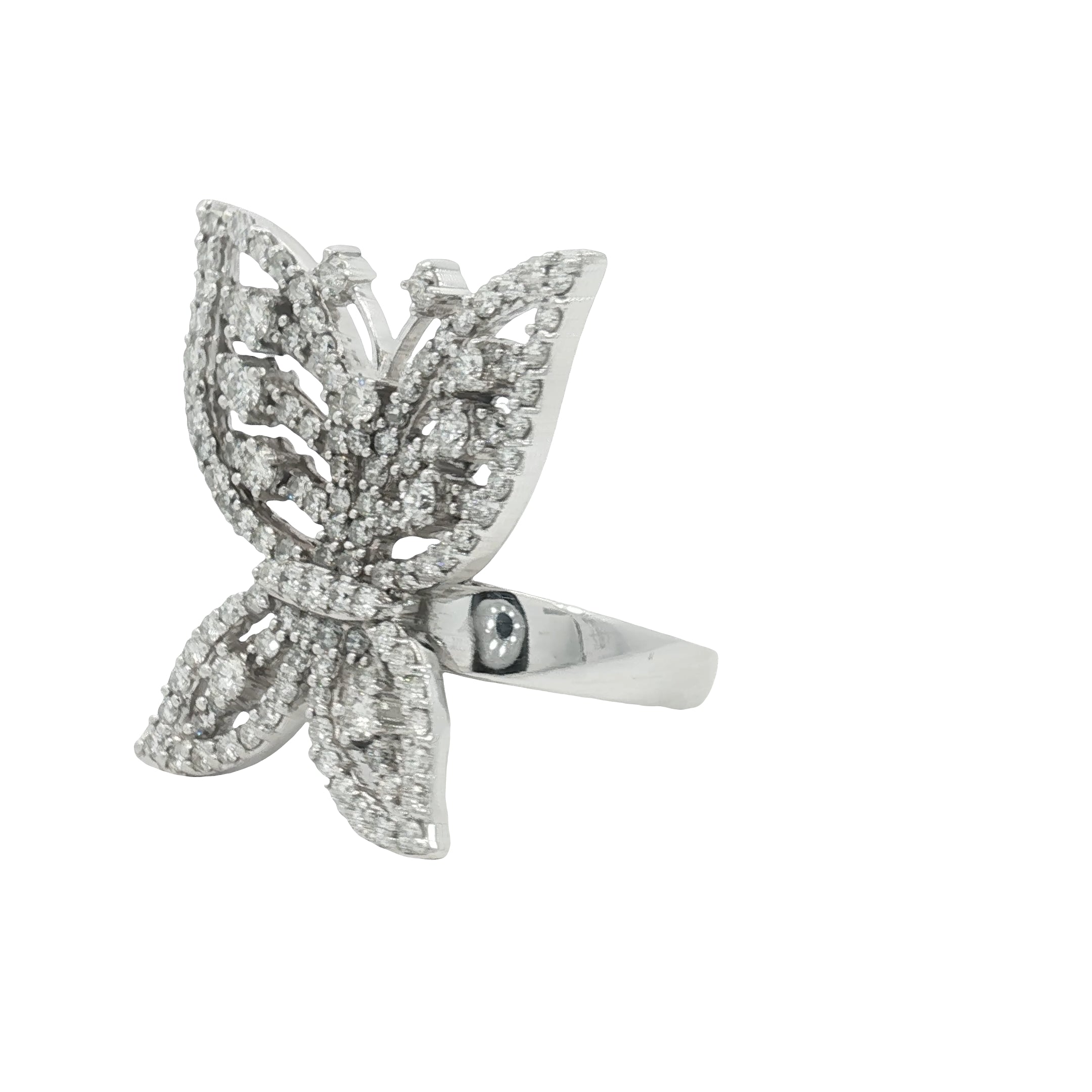 14k White Gold 2.15ct F VS2 Round Diamond Large Butterfly Ring 5/8" x 1" inch Size 6 1/2