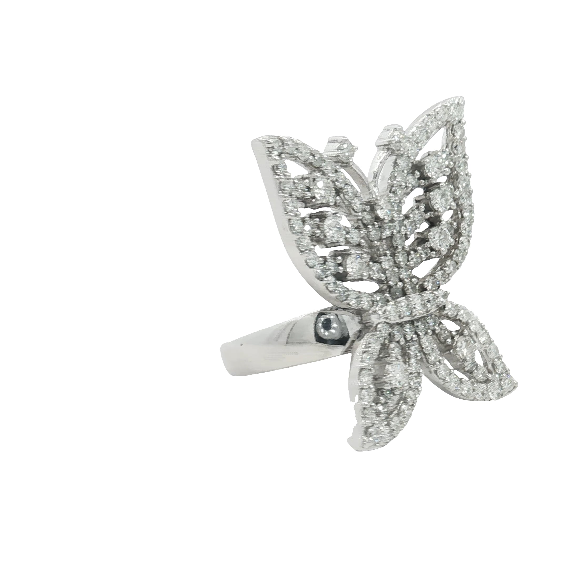 14k White Gold 2.15ct F VS2 Round Diamond Large Butterfly Ring 5/8" x 1" inch Size 6 1/2