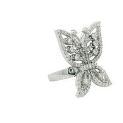 14k White Gold 2.15ct F VS2 Round Diamond Large Butterfly Ring 5/8" x 1" inch Size 6 1/2