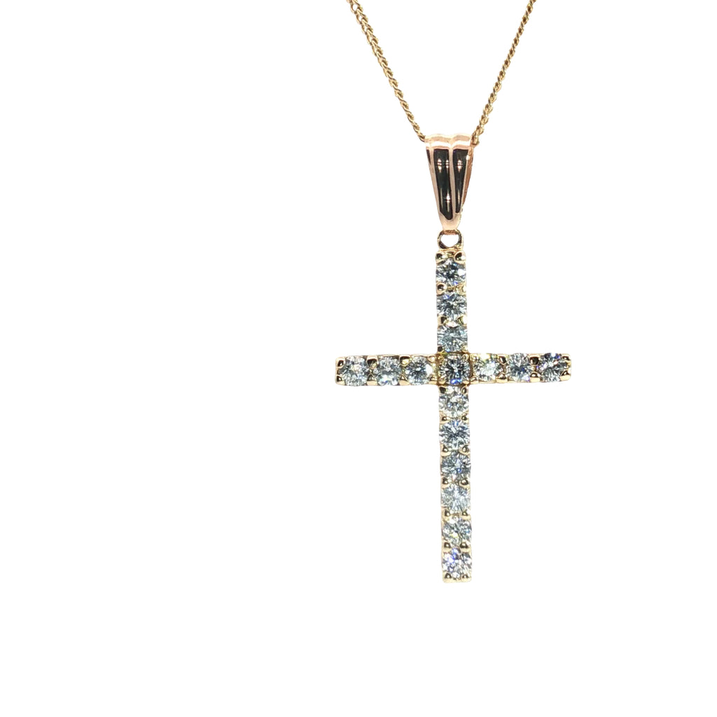 14k Yellow Gold 1.50ct F SI2 Round Diamond Cross Pendant 1 1/2 x 1" inch