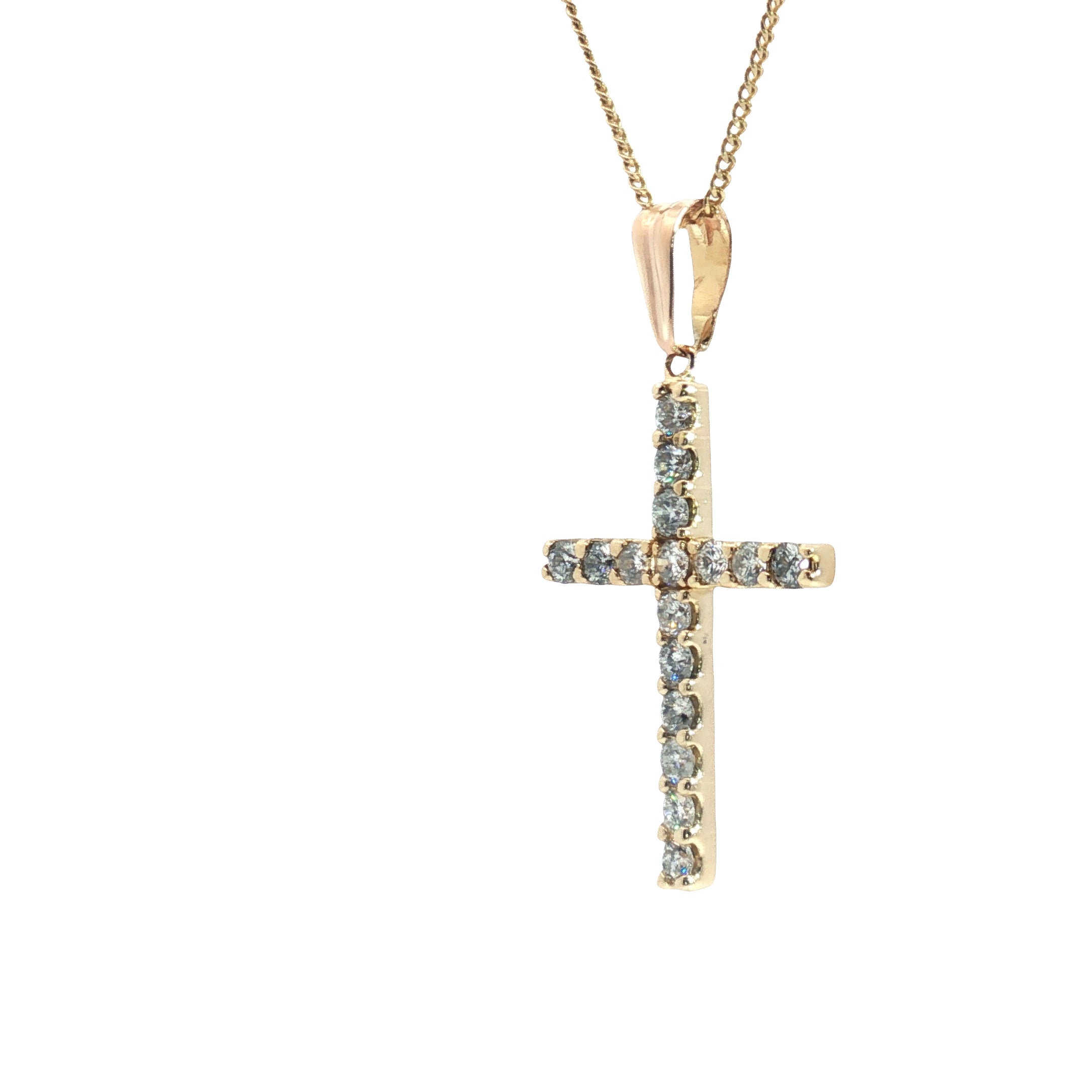 14k Yellow Gold 1.50ct F SI2 Round Diamond Cross Pendant 1 1/2 x 1" inch