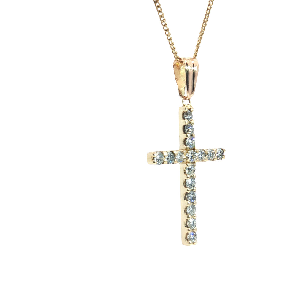 14k Yellow Gold 1.50ct F SI2 Round Diamond Cross Pendant 1 1/2 x 1" inch