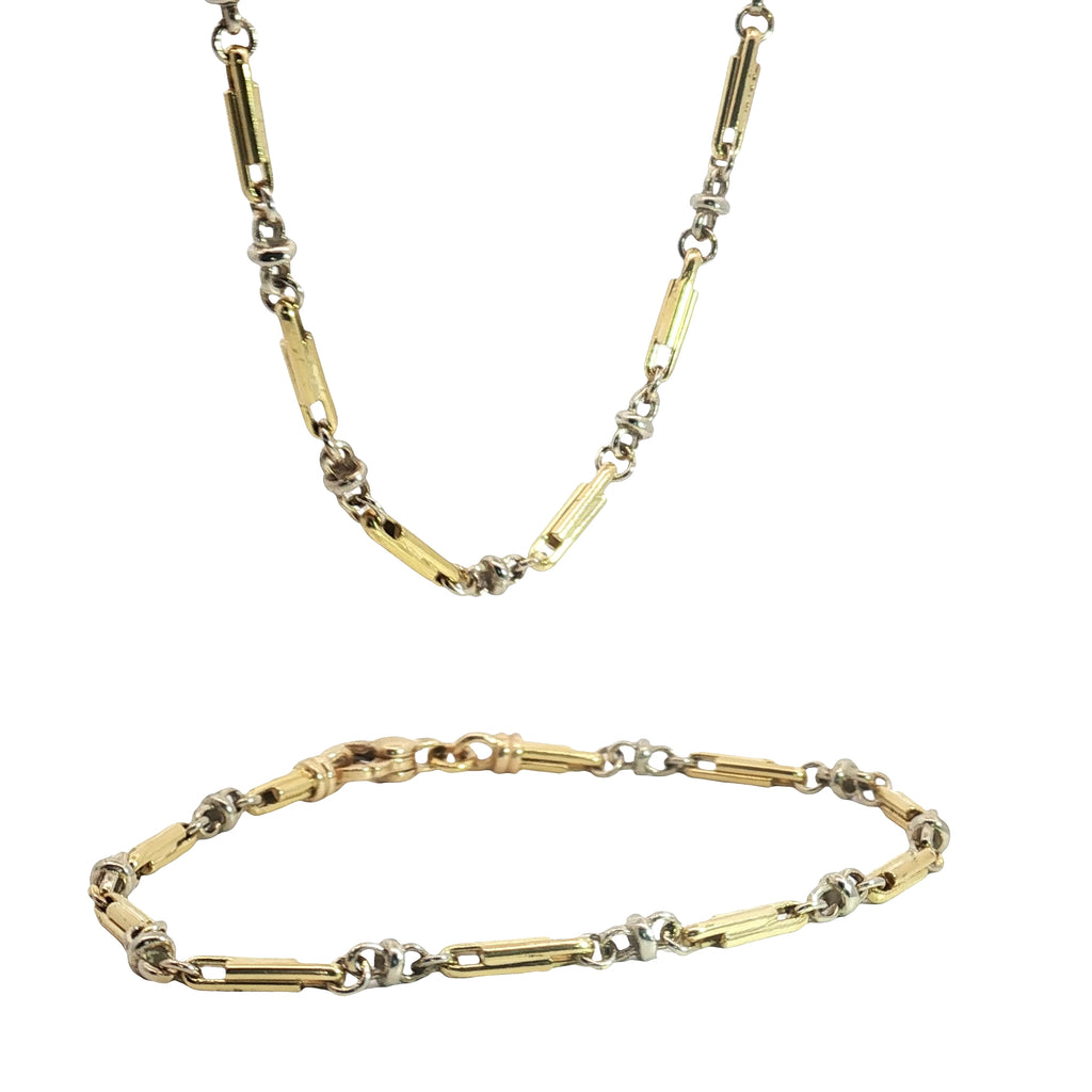 18k Two Tone Necklace 18"in and Bracelet 8"in Italian Set 34.6 gram