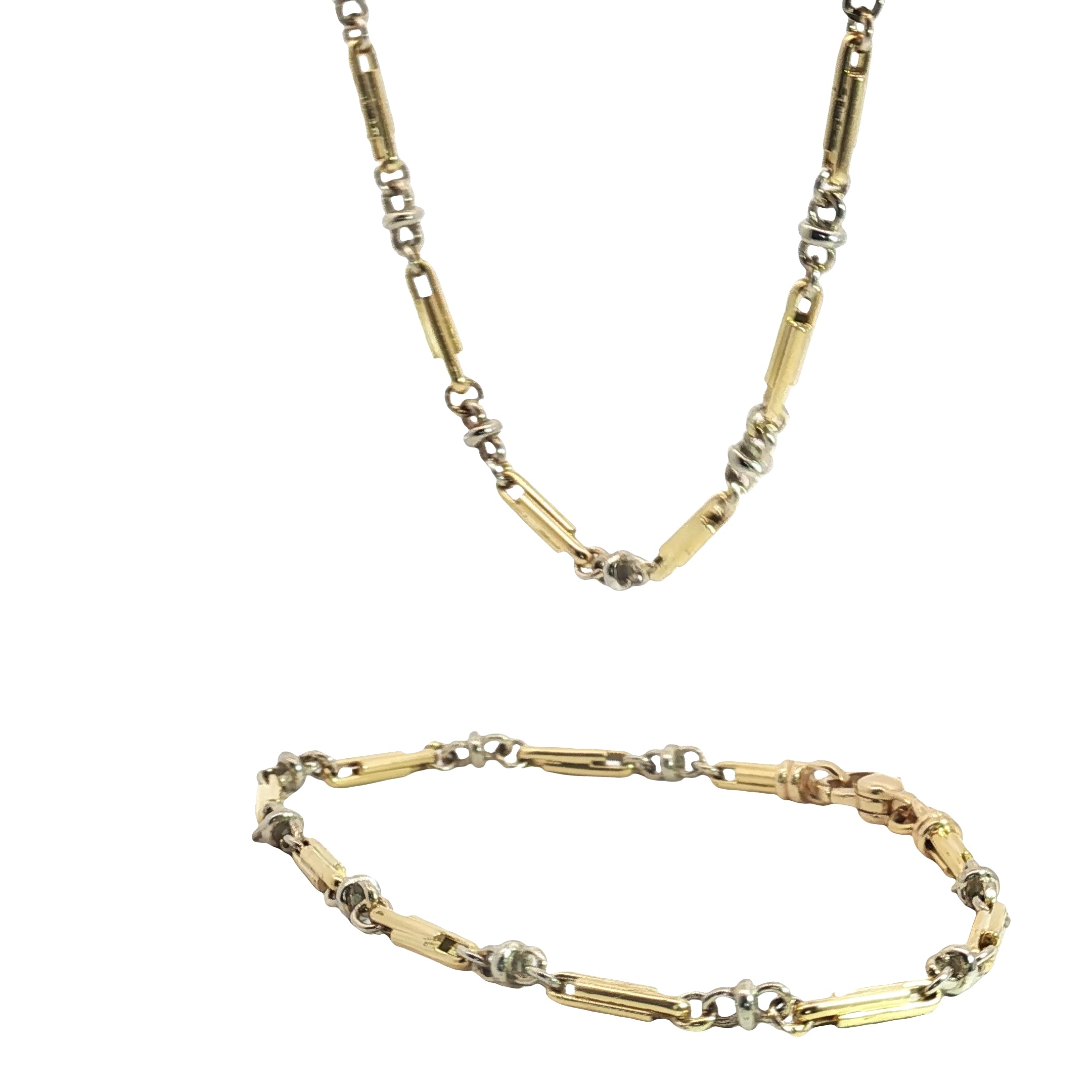 18k Two Tone Necklace 18"in and Bracelet 8"in Italian Set 34.6 gram