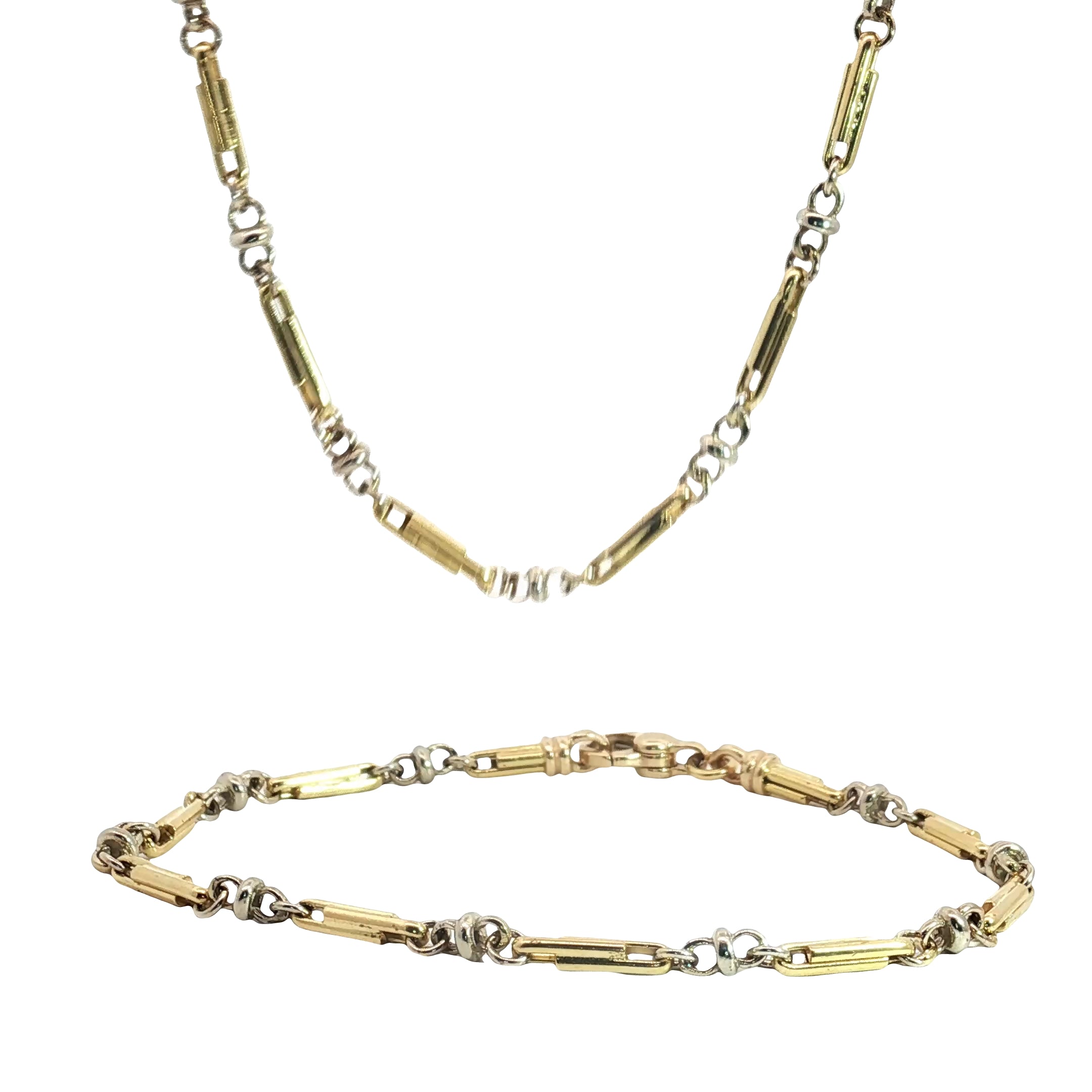 18k Two Tone Necklace 18"in and Bracelet 8"in Italian Set 34.6 gram