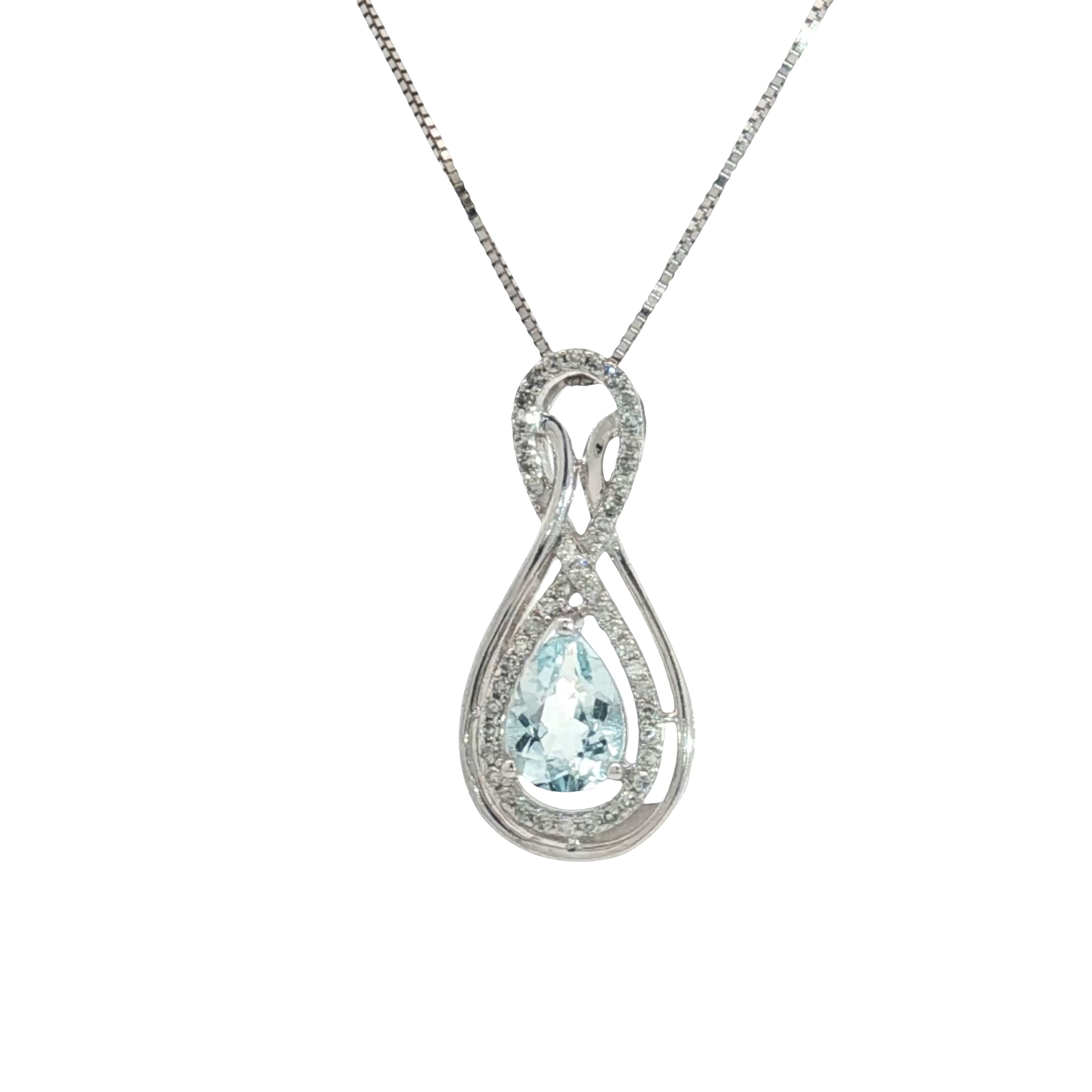 14k White Gold .50ct Aqua Marine Pear Shape Tear Drop/ .15ct G SI1 Round Diamond Pendant