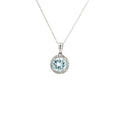 14k White Gold 1.00ct Round Aqua Marine /.15ct G SI1 Round Diamond Solitaire Pendant