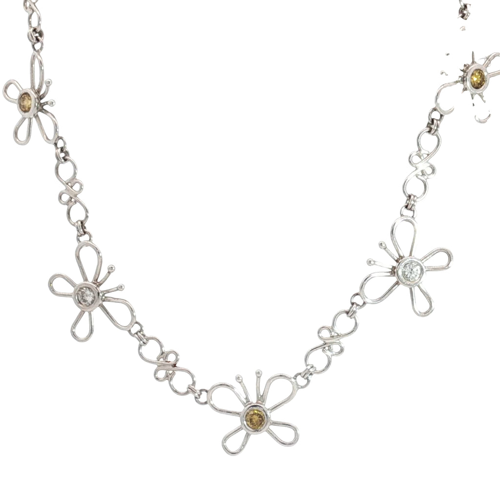 Platinum .25ct White and Yellow Round Diamond Irradiated Hand Made Butterfly Necklace