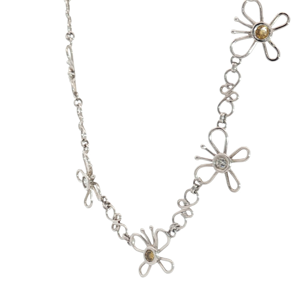 Platinum .25ct White and Yellow Round Diamond Irradiated Hand Made Butterfly Necklace